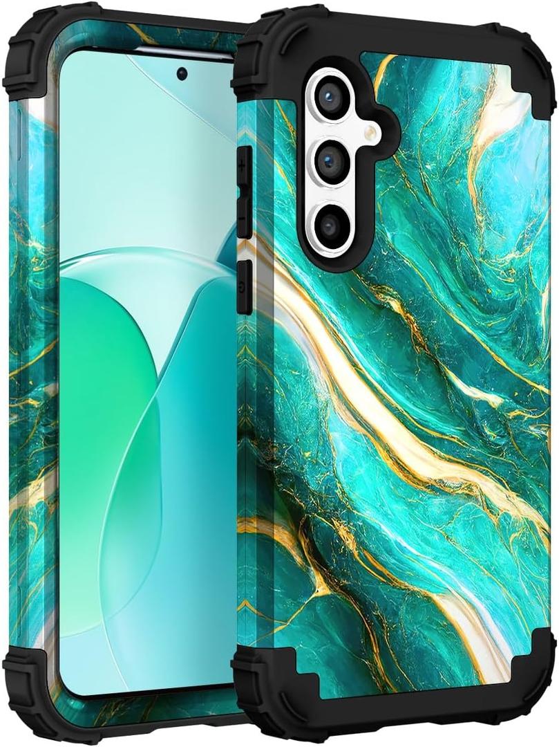 2 x Hocase for Galaxy S23 FE Case, Heavy Duty Shockproof Protection Soft Silicone Rubber+Hard Plastic Bumper Hybrid Protective Case for Samsung Galaxy S23 FE 5G (6.4") 2023 - Emerald Green