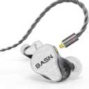 BASN Bmaster5 in Ear Monitors, 5 Drivers Drummer Headphones with Powerful Bass, Noise Isolation IEM Earbuds with Detachable MMCX Silver-Plated OFC Cable for Musicians (Glacier White, 3.5mm)