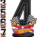 Race Car 4th Birthday Number Sign Centerpiece Race Car Theme 4th Birthday Party Supplies Wooden Table Decoration Photo Props for Boys Four Years Old