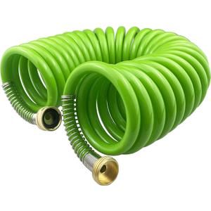 Garden Hose,25 Feet Green PU Curly Water Hose with Brass Connectors,Watering Hose Coil,Retractable,Corrosion Resistant Garden Coil Hose