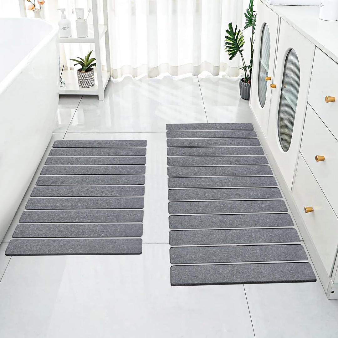 Cuckan 2 Pack Foldable Stone Bath Mats for Bathroom Super Absorbent Diatomaceous Earth Bath Mat Quick Dry Bath Rug Drying Mats with Non Slip Shower Rug Tub Shower Mat (Dark Gray)