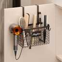 Hair Dryer Holder Cabinet Door 3-in-1 Adhesive Hair Tool Organizer Wall Mounted Adjustable Height Blow Dryer Holder Under Sink Bathroom Hair Appliance Organizer and Storage Countertop(Black)