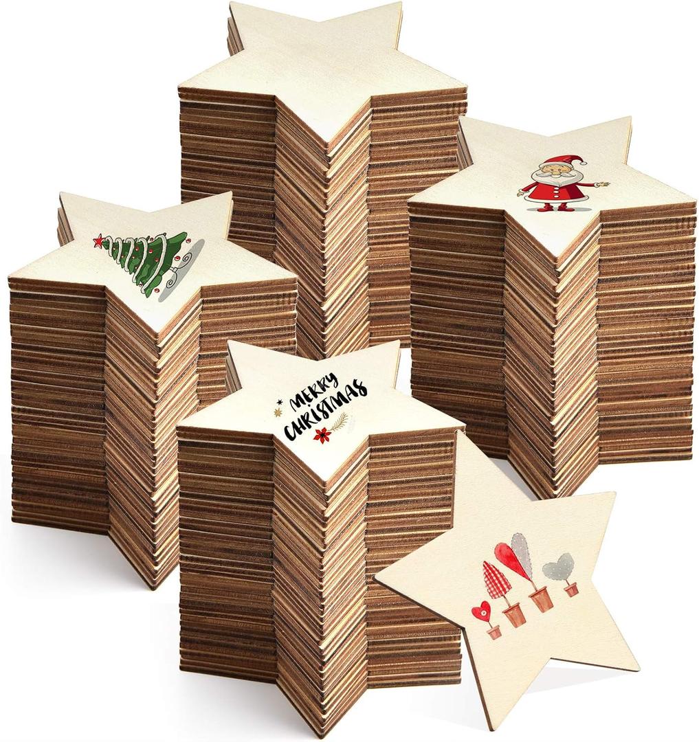 80 Pieces 4 Inch Unfinished Wooden Star Blank Natural Wood Slices Wooden Cutout Tiles for DIY Crafts Home Decoration Painting Staining (Star)