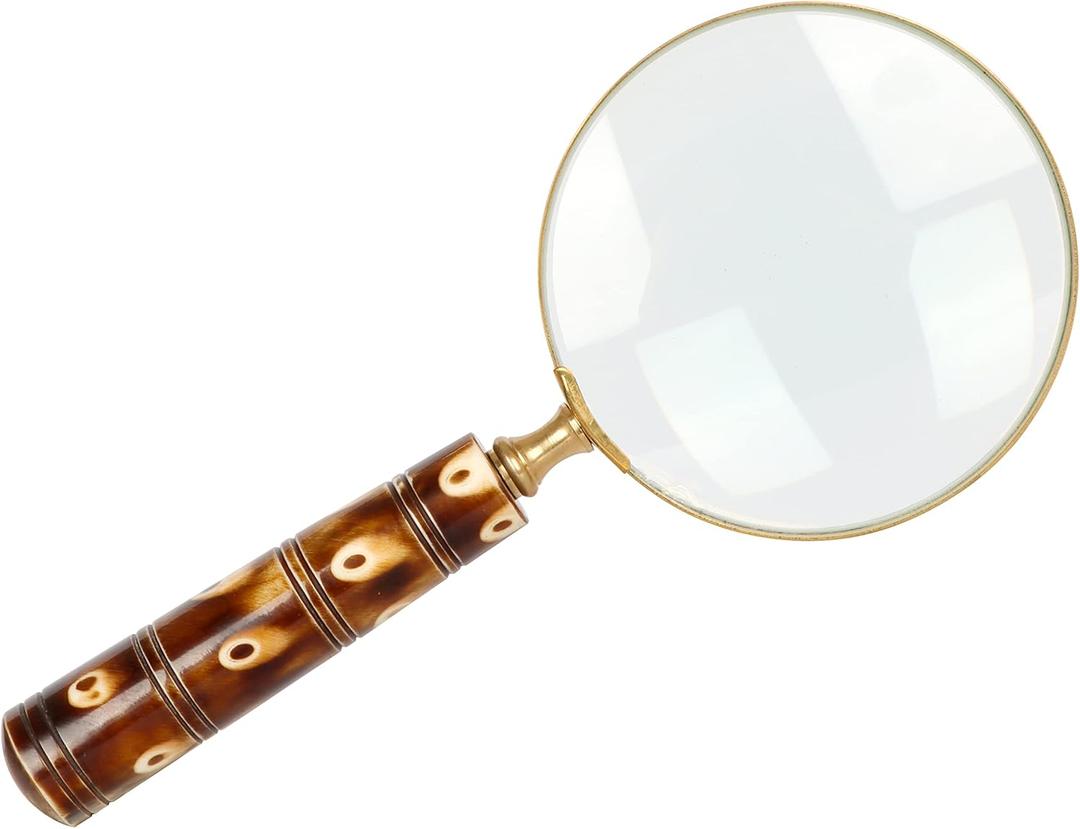 Handheld Magnifying Glass/Brass Magnifier with Elegant Handle for Precise Reading and Inspection (Design 3)