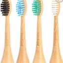 Bamboo Toothbrush Replacement Heads Compatible with Philips Sonicare, Soft CastorOil Biodegradable Bristles, EcoFriendly Bamboo Handle, 4 Pack, Sustainable Daily Cleaning