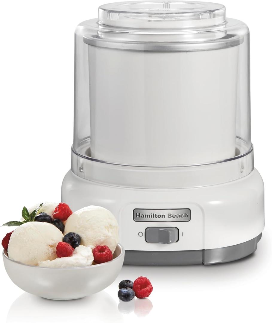 Hamilton Beach Electric Automatic Ice Cream Maker, Frozen Yogurt, Sorbet, Custard, 1.5 quart, White (68880)