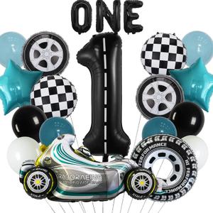 20pcs Race Car Themed Party Decorations, ONE Fast Birthday Party Supplies, Tire Checkered Foil Mylar Balloons, 40inch Number 1 Boys Race Car Party Decoration Supplies (Number 1)