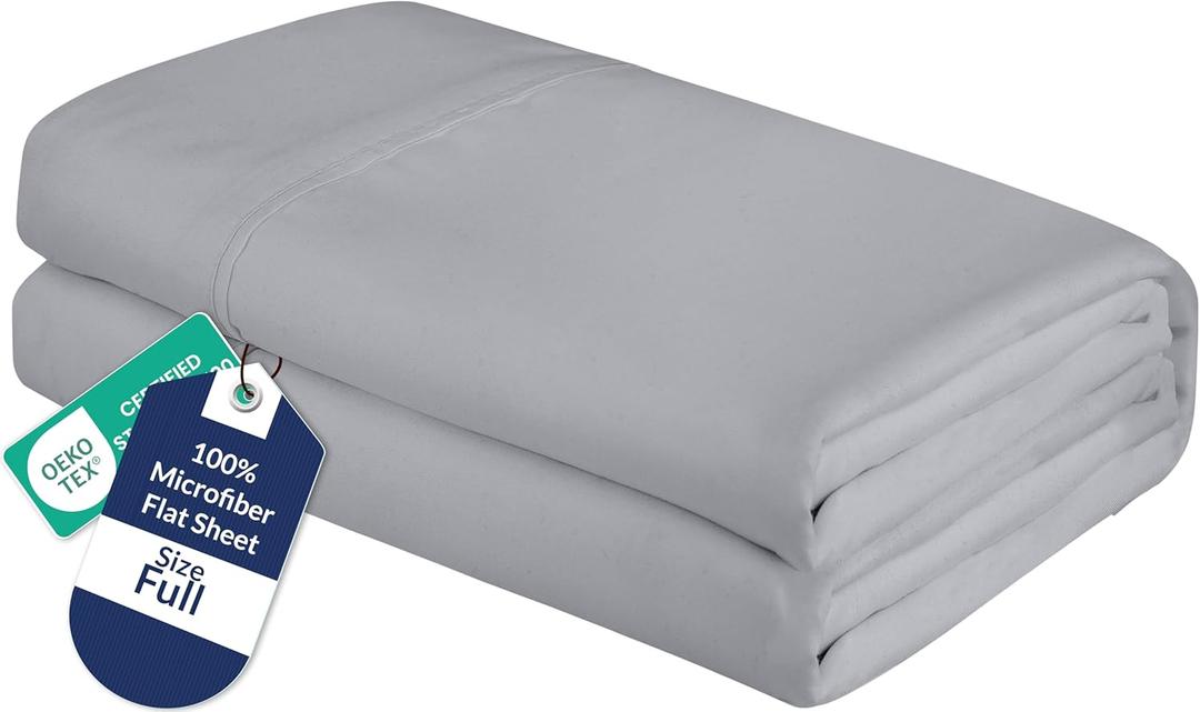 Royale Linens Full Flat Sheet - Ultra Soft Brushed 1800 Microfiber Flat Sheets Only - Wrinkle Free & Stain Resistant - Hotel Quality Top Sheet for Bed (Full, Silver)