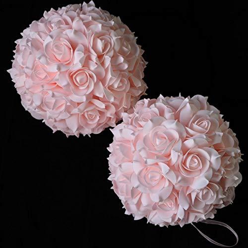 idyllic 8 Inches Artificial Flowers Roses, Kissing Flower Balls, DIY Wedding Bouquets Party Home Decorations, Set of 2, Pink