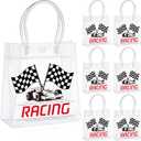 Sweetude 24 Pcs Race Car Party Checkered Favors Bags Bulk with Handle Racing Checkered Party Favor Clear PVC Goodie Candy Treat Tote Transparent Gift Bags for Birthday Decorations Rewards Supplies