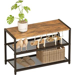 Shoe Rack, 3-Tier Shoe Shelf with Dense Metal Mesh, Durable Industrial Freestanding Shoe Rack for Front Door Entrance, Hallway, Entryway, Living Room, Bathroom (25"Wx11.02"Dx15.75"H Rustic)