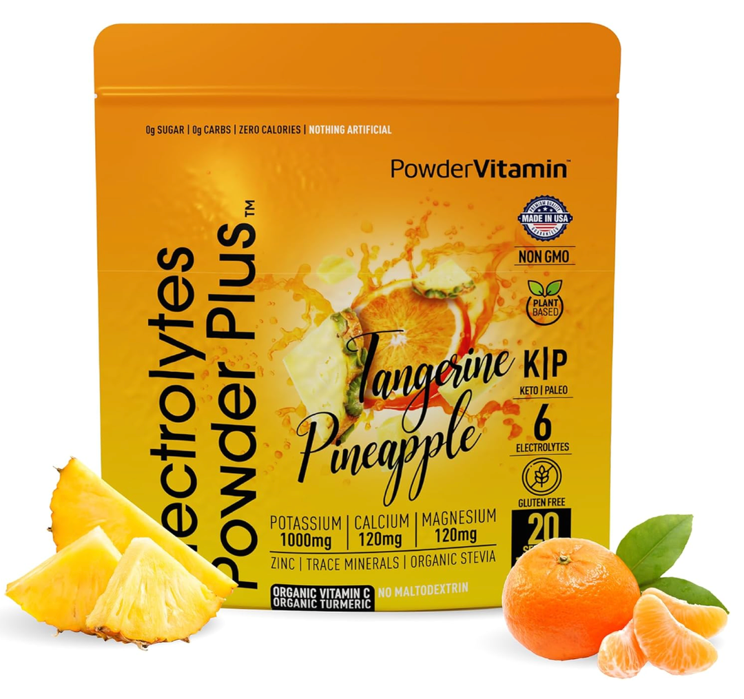 PowerVitamin Electrolytes Powder Packets - Tangerine Pineapple - Keto Electrolytes for Daily Energy - Hydration Powder with 1000mg Potassium, 120mg Magnesium, Zero Calories - 30 Hydration Packets
