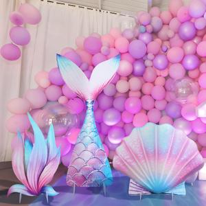 Weysat 3 Pcs Large Sea Party Stand Under The Sea Party Decorations Set 23-35 Inch Baby Shower Stand Mermaid Tail Shell Waterweed Ocean Cutouts Birthday Favor for Baby Shower Photo Booth Prop