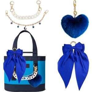Bag Charms for Tote Bags, Satin Bow Keychain Kit Accessories for Yeti Camino, Fluffy Ball Gold Chains Charms for Women Purse Beach Handbag