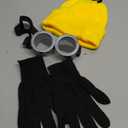 3 Pcs Halloween Costumes Accessories Adult Yellow Beanie Goggles Hat Gloves for Kids Family Funny Cosplay Party Gift