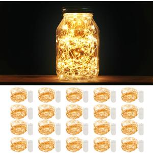 MUMUXI 20 Pack 3.3ft Fairy String Lights Battery Operated, Mini LEDs for Party Wedding Centerpiece Decorations, Crafts, Mason Jar Firefly Lights, Warm White (Copper)