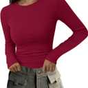 PRETTYGARDEN Long Sleeve Shirts for Women Fall Going Out Tops Casual Ribbed Knit Slim Fitted Basic Tees Y2K Spring Clothes (XXL)