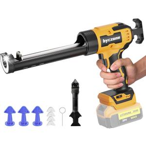 Electric Caulking Gun Compatible With Dewalt 20V Max Battery, 10 Oz Cordless Caulk Gun with 6 Adjustable Speed, LED Light, Battery Powered Caulking Gun for Filling, Sealing, Repair (TOOL ONLY) (Yellow)
