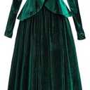 FCCAM Velvet Victorian Dress for Women Black 2-Piece 1800s Edwardian Dresses Costume with Pockets, Green, Large
