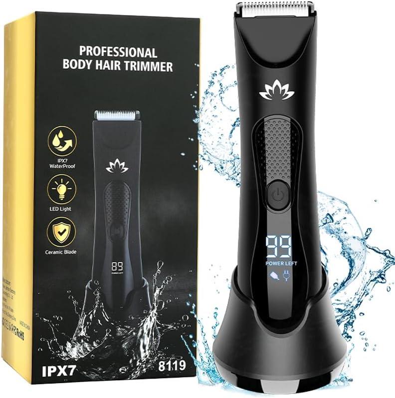 Suttik Manscape Body & Pubic Hair Trimmer for Men, Groin & Ball Trimmer Men, Electric Razor Mens Grooming Kit, Body Groomer Ball Shaver for Smooth Wet/Dry Shaving, Led Light