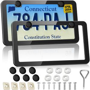 2PCS Premium License Plate Frames Matte Black Rustproof Aluminum Licence Plate Holder,Universal Car Protect Frame for Women and Man with Screw Caps