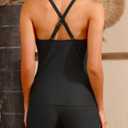 Women Tankini Swimsuits with Shorts - Two Piece Tummy Control Bathing Suits Top with Two Pockets Bottom Swimwear (Black, XL)