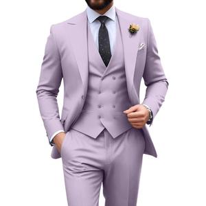 Men's Lilac Suits Formal Business Tuxedo 3 Piece Mens One Button Suit Jacket Double Breasted Vest Pants Suit Large