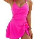 Blooming Jelly Womens One Piece Swimsuit Tummy Control Modest Bathing Suit Cute Curvy 2025 Swim Dress (L, Hot Pink)