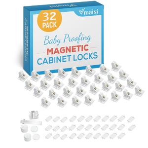 Vmaisi Adhesive Magnetic Locks for Cabinets & Drawers (32 Locks and 4 Keys)