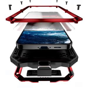 Lunivop Compatible with Samsung Galaxy S24 FE Case Metal Heavy Duty Phone Case Built-in Screen Protector Full Body Protective Dust Proof Military Grade Rugged 2024 Red
