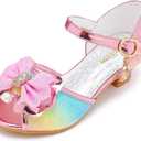 Osinnme Toddler Girls Dress Shoes High Heels Rainbow Flower Girl Shoes Wedding Party Princess Sandals for Little Big Kid(04 Rainbow 2)