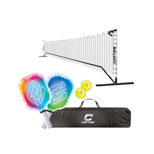 CIPTON LED Light Up Pickleball Net Set, 12 Ft Portable LED Net, 2 Rechargeable Fiberglass Paddles, 2 Official Size LED Pickleballs, Carrying Bag, USB-C Cable & Batteries Included