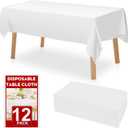 RowinsyDD 12 Pack White Plastic Table Cloths Disposable, 54 x 108 Inches Plastic Table Cover for Rectangle Tables, Disposable Tablecloth for Dinning, Parties, BBQ, Wedding, Outdoor