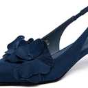 Coutgo Womens Slingback Kitten Heels Flower Closed Pointed Toe Pumps Wedding Party Dress Sandals Shoes (Blue), Size 9
