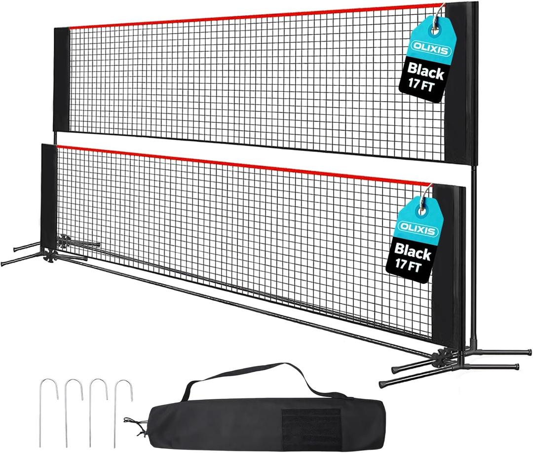 OLIXIS Badminton Net Set, 10FT/14FT/17FT Wide, 3-5FT Adjustable Height Multi Sport Net for Pickleball, Tennis, Volleyball, Soccer Tennis, Indoor Outdoor with Carry Bag, Easy Setup for Backyard