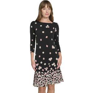 Tommy Hilfiger Women's 3/4 Sleeve High Neck Ruffle Trim Jersey Mini Dress (10, Black/Bridal Rose)