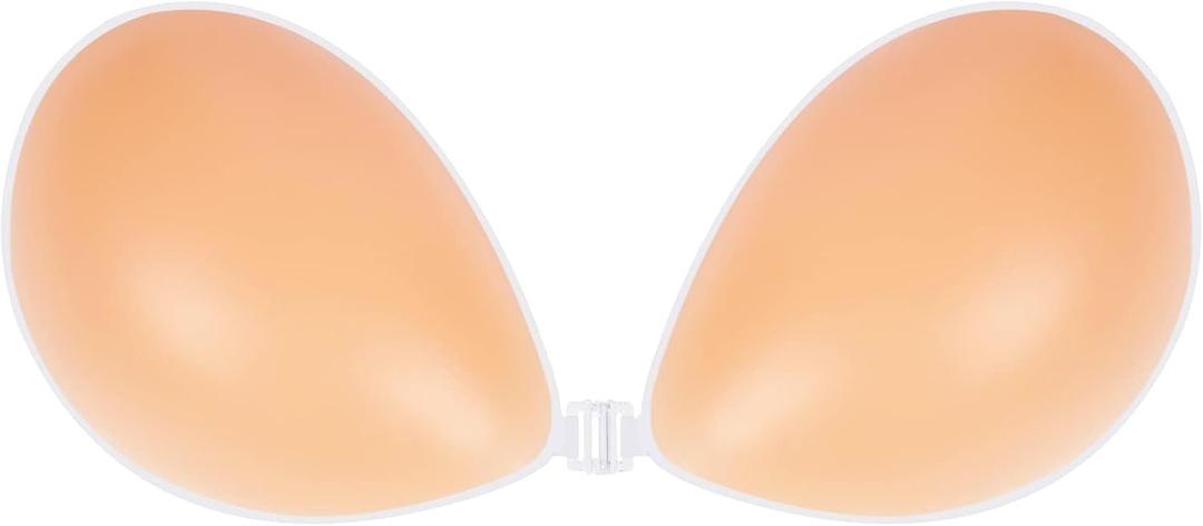 Niidor Adhesive Strapless Bra for Women Sticky Invisible Push up Silicone Bra for Backless Dress 2025 Upgraded Clasp Bras (Creme)