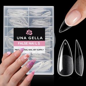 UNA GELLA Medium Stiletto Gel Nail Tips Full Cover 216Pcs Almond Shape Nails Tips Stiletto Pre etched Soft Gel Nails Clear Fake False Nail Tip For Home Art Salon 12 Sizes