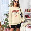 Merry and Pregnant Sweatshirt for Women Christmas Pregnancy Announcement Pullover Funny Letter Long Sleeve Shirt (XXL)