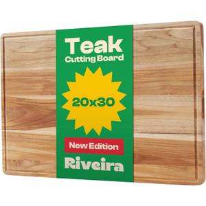 Riveira Teak Wood Cutting Board  Gourmet Teak Grandeur: 20 x 30 Wooden Cutting Board  Natural Wooden Cutting Boards For Kitchen Decorative  Innovative Juice Grooves Teak Wooden Chopping Board