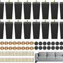 TURSTIN Set of 16 Black 6 Inch Square Solid Wood Furniture Legs Wooden Replacement Feet for Sofa, Couch, Chair, Bed, Cabinet, Table, Includes Screws, Iron Washers, Felt Pads & Screwdriver