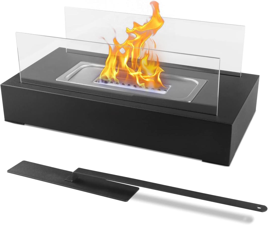 Table Fire - Upgraded Safer Gel Fuel fire Pit -, Gift for Home Decor, Balcony, Yard, Birthday, Mum and WeddingsFriday Nights (2-Glass Black)