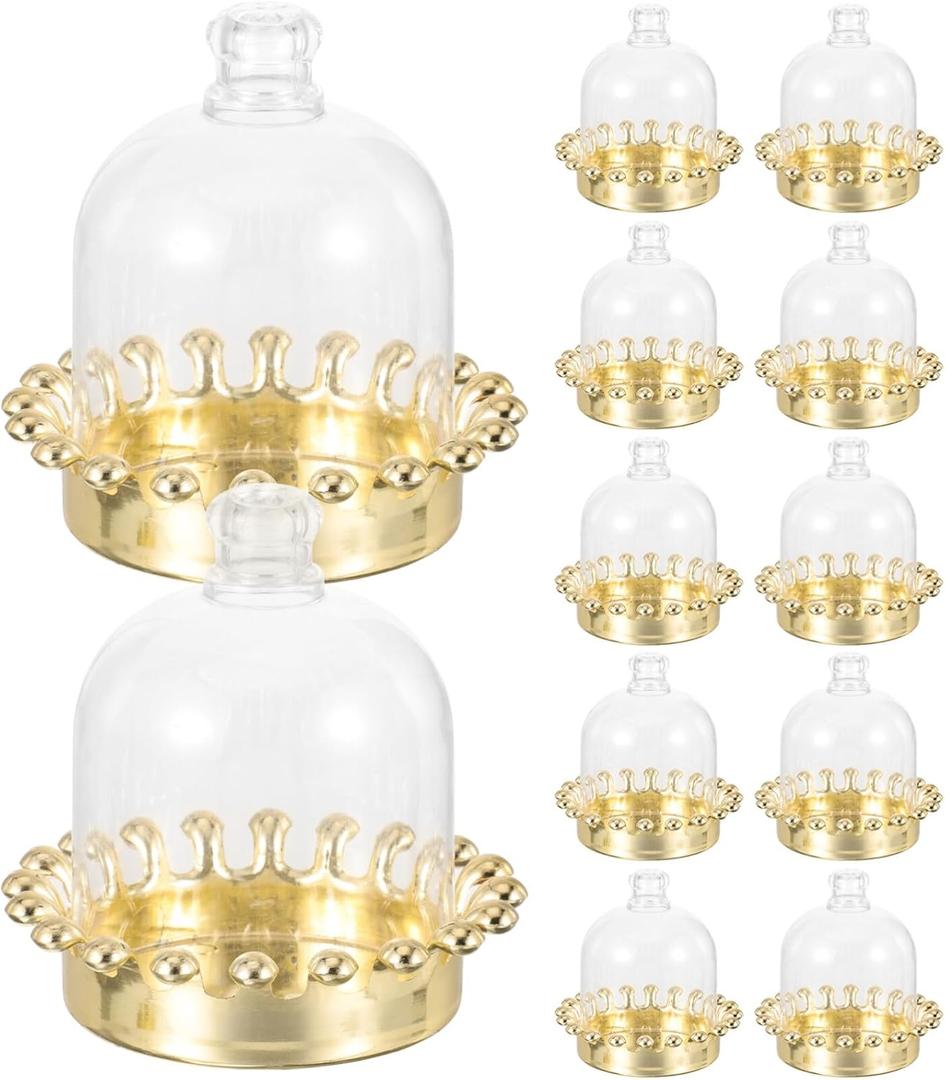 Gadpiparty 12pcs Mini Cake Domes with Lids Single Cupcake Stand Mini Gold Cake Trays Small Dessert Plates with Lids Decorative Tray for Display Dessert Fruits Cake
