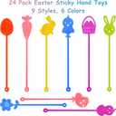 2 x 24 Pack Easter Sticky Hands Toys with 24 Pcs Plastic Easter Eggs, Easter Bunny Egg Chick Carrot Flower Basket Sticky Stretchy Toys for Kids Girls Boys Easter Basket Stuffers Party Favors Gifts