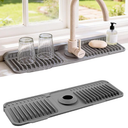 ZJWZLG Faucet Mat for Kitchen Sink, 17.7"X5.5" Silicone Sink Splash Guard with Soap Holder, SnapOn Design & 7°slope Fast Drain, Folding Sink Faucet Mat for Universal Kitchen Bathroom Sink（Grey）