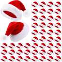 Vicenpal 50 Pcs Santa Hat Bulk Plush Velvet Christmas Hat for Men Women Xmas Party Favors Supplies (Red)