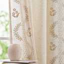 jinchan Belrose Linen Curtains for Bedroom Floral Curtains 63 Inch Length Linen Blend Beige Embroidered Drapes Farmhouse Flower Patterned Drapes for Living Room Window Treatments Set 2 Panels