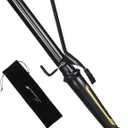 Lanvier 1 Inch Extra Long Hair Curling Iron with Ceramic Tourmaline Barrel, Professional Hair Curler up to 450F with Dual Voltage for Worldwild Use, Hair Waving Style Tool for Girls&WomenBlack