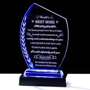 Movdyka Boss Gifts for Women Men Boss Appreciation Gifts Crystal Plaque with Colorful Light Base Bosses Day Thank You Gifts Farewell Retirement Goodbye Birthday for Boss Office Decor
