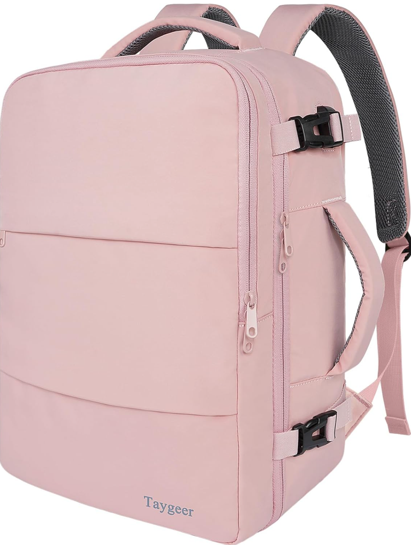 Taygeer Travel Backpack for Women, Carry On Backpack with USB Charging Port & Shoe Pouch, TSA 15.6inch Laptop Mochila Flight Approved, Nurse Bag Casual Daypack for Weekender Business Hiking, Pink